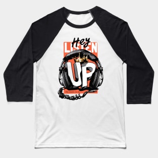 listen up slogan with headphone gold crown illustration Baseball T-Shirt